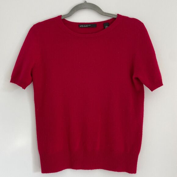 Vintage Lord & Taylor Red 2Ply Cashmere Short Sleeve Top Women's Small - Picture 2 of 6